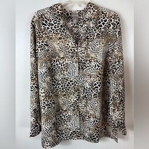 Chicos Button Up Blouse‎ Tunic Animal Print Size 2 Lightweight Fall Office Wear